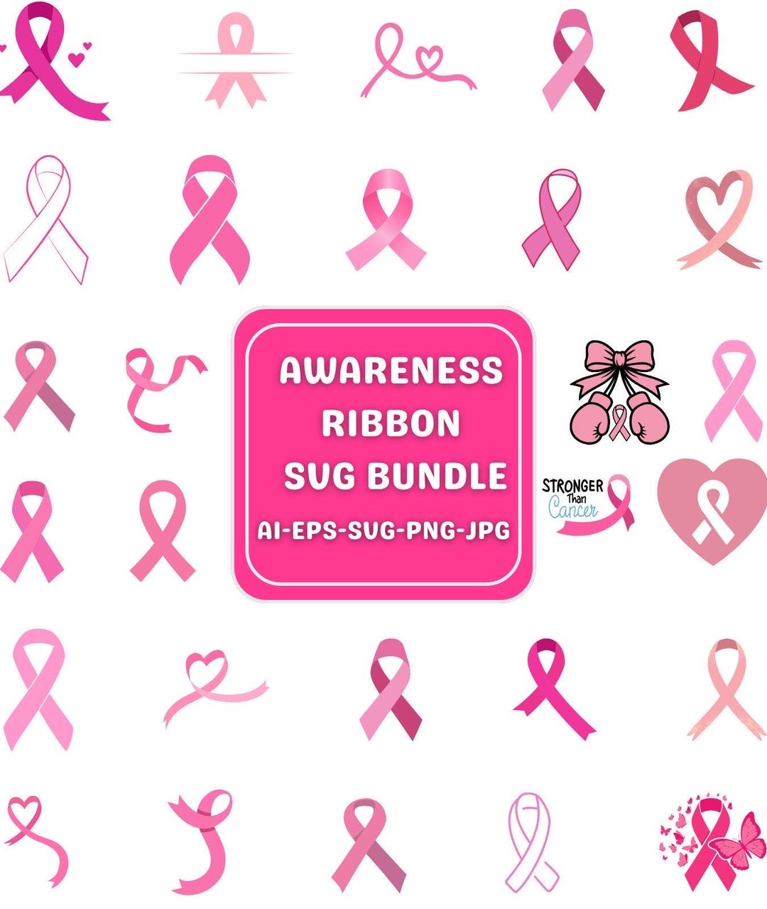 Cancer Ribbon Svg Bundle, Awareness Ribbon Svg, Pink Cancer Ribbon Svg ...