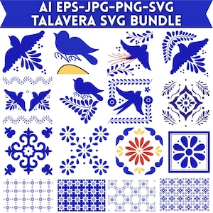Talavera Svg Bundle, Mexican Tile Svg, Talavera Pattern, Floral Tile Svg, Spanish Tile, Cricut Cut Files, Png, Eps