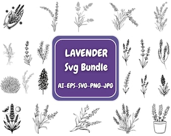 Lawenda SVG, Kwiat lawendy SVG, Clipart z motywem lawendy, Sylwetka wektorowa Cricut, Pakiet wieńców kwiatowych, Pliki do cięcia lawendy dla Cricut.