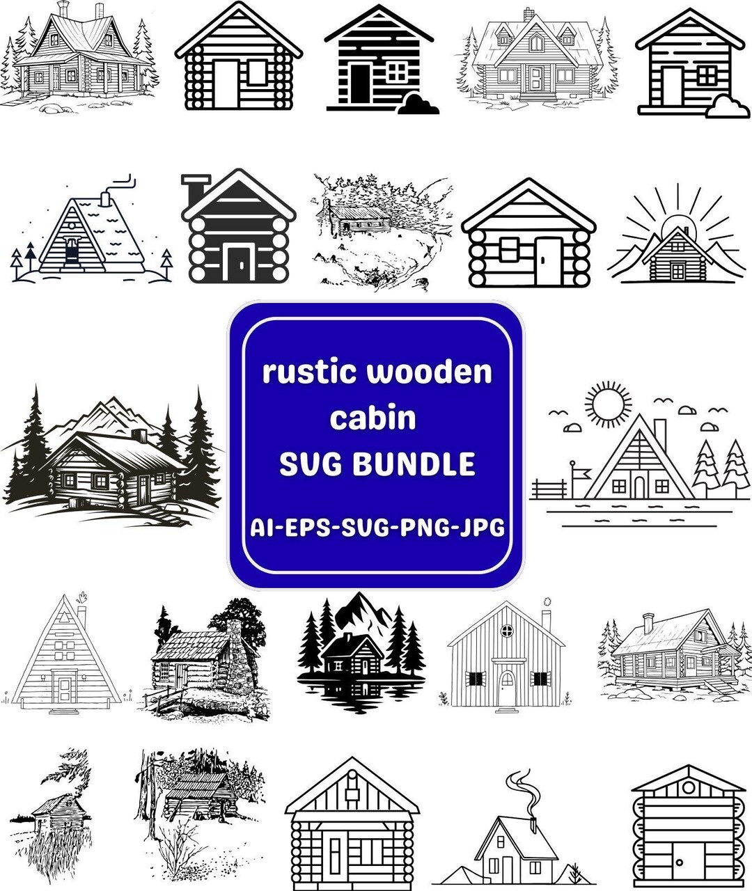 Rustic Wooden Cabin SVG Bundle, Log Cabin SVG, Mountain House SVG ...