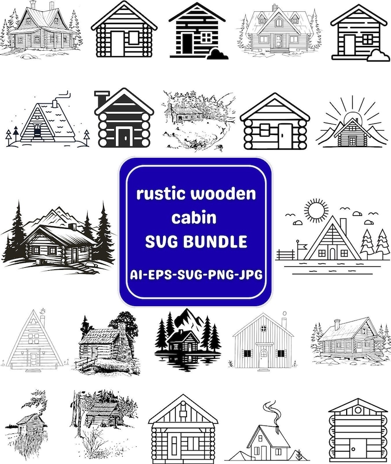 Rustic Wooden Cabin SVG Bundle, Log Cabin SVG, Mountain House SVG ...