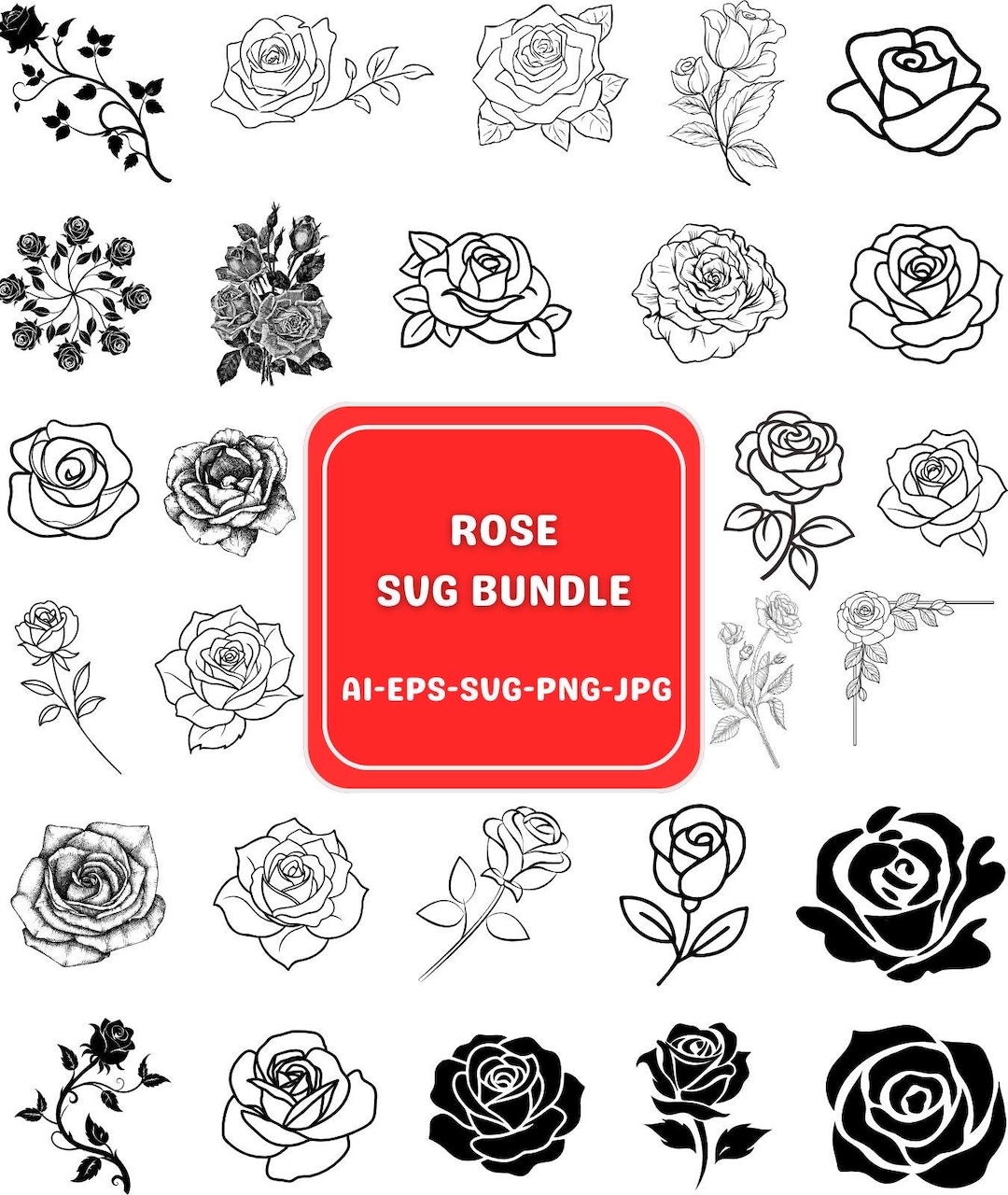 Rose SVG Bundle, Rose Clipart Bundle, Rose Svg Cut Files for Cricut ...