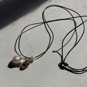 Baroque Freshwater Pearl, gilded seashell pendant, leather cord long wrap necklace, wrap bracelet or belt. Wear it your way jewellery piece