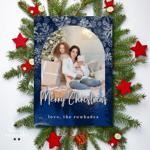 Modelo de cartão de Natal Blue Winter Wonderland • Design Canva editável • Design de saudação de feriado digital e para impressão