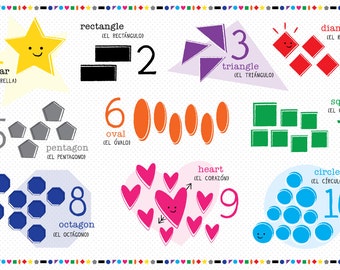 Kids Spanish OR French Shapes and Number Placemat