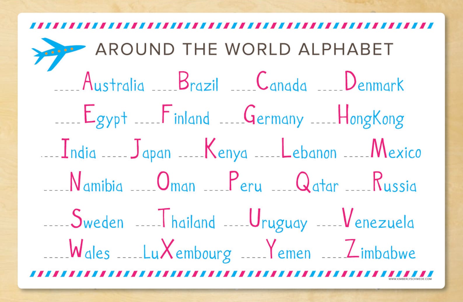 Kids Around the World Alphabet 2-sided Placemat - Etsy