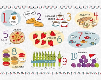 Kids French Number and Food Chart Placemat