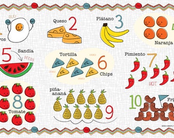 Kids Spanish Number and Food Chart Placemat