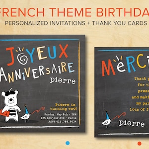 Enfants personnalisés anniversaire français invite et cartes de remerciement