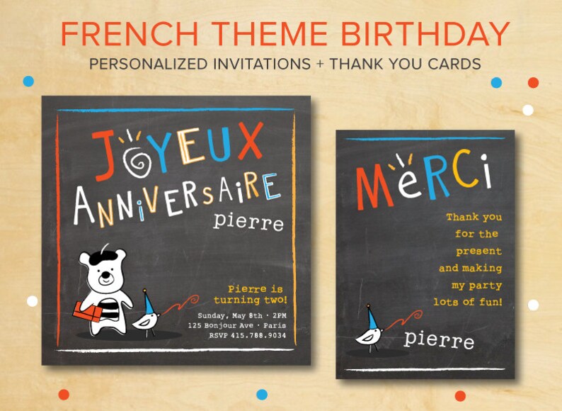 Kids Personalized French Birthday Invites and Thank You Cards Etsy
