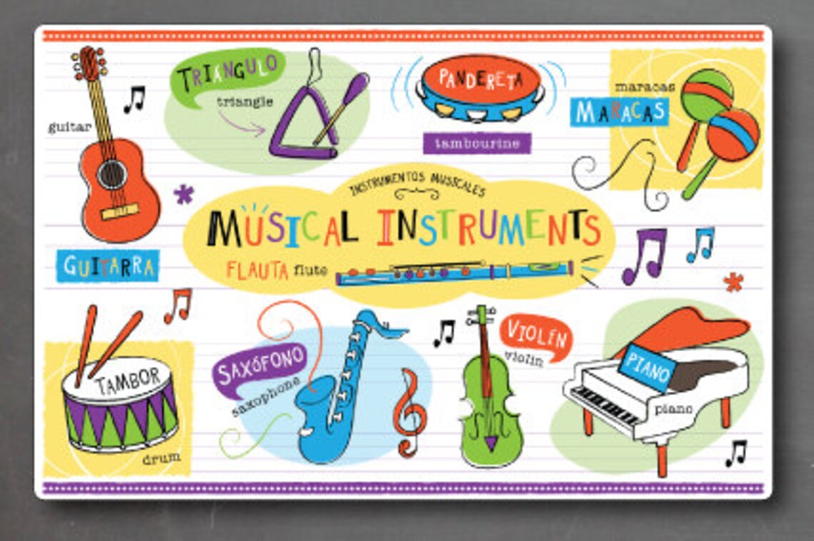 Musical Instruments Placemat in Spanish OR French Etsy