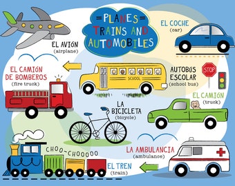 Planes,Trains and Automobiles Placemat in Spanish OR French