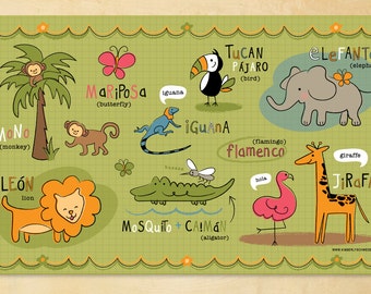 Kids Spanish Jungle Friends Placemat