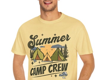 Sommarläger-t-shirt med crew-motiv, retro campingt-shirt i bekväma färger för tonåringar, sommarläger-tröjor för tonåringar med personligt namn, lägertröjor för män och kvinnor