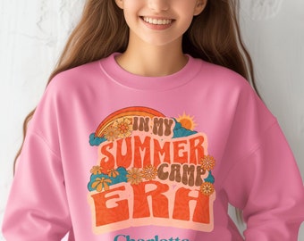 Personalized Youth Summer Camp Sweatshirt, Retro Summer Camp Shirt Custom Name, Groovy Personalized In My Summer Camp Era Sweater for Girls