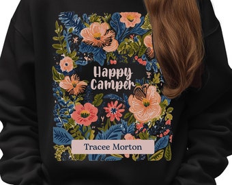 Happy Camper Summer Camp Sweatshirt for Girls Personalized Name Sweater for Sleep Away Camp, Cute Girly Camp Sweatshirt Kids, Camp Counselor
