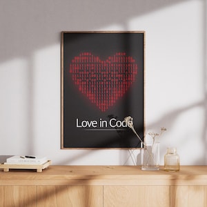 Love in Code Binary Number Wall Art Printable Romantic Programmer Nerdy Gift Geek Couple Decor Unique Hanging Art