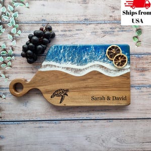 Personalized Single Piece Walnut Ocean Wave Serving Board, Engraved Walnut Ocean Wave Cheese Board