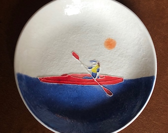 Handmade ring dish for jewelry, soap, snacks, Anything!, Handcarved original ceramic kayak design. Arrives nicely gift bagged!  #5