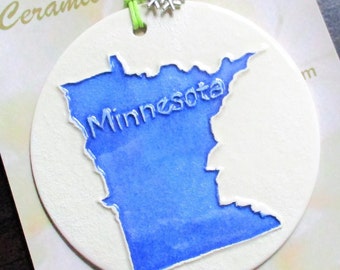 MINNESOTA ORNAMENT Handmade Ceramic-watercolor ornament. Includes free gift bag!