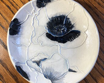 White Poppies Handmade Ceramic ring Dish! Great for soap, coins, jewelry or treats. A thoughtful gift. Arrives nicely gift bagged!     W2