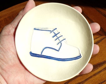 Last one! Baby Shoe Dish, hand-carved, handmade ceramic ring, soap, snack or anything dish. Touching and unique gift. Arrives gift bagged!