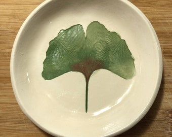 Real Ginkgo Leaf Ring Dish! Ceramic ring, soap, treat, etc dish handmade with One of a kind real ginkgo leaf! Arrives neatly gift bagged! #5