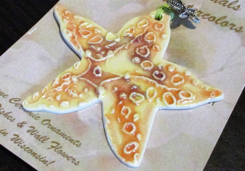 SEASTAR ORNAMENT gift handmade Starfish hand cut shaped ceramic marine sea ocean creature vacation souvenir memories one of a kind