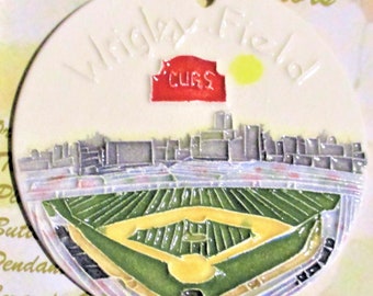 WRIGLEY FIELD, Chicago Skyline Ornament. Handmade ceramic celebrates baseball & home of the Cubs! Arrives nicely gift bagged, ready to give!