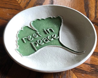 Handmade Ceramic Dish for Rings, Trinkets, Treats, Soap & more wishes Rest In Peace. Uniquel textured. Arrives tastefully gift bagged!