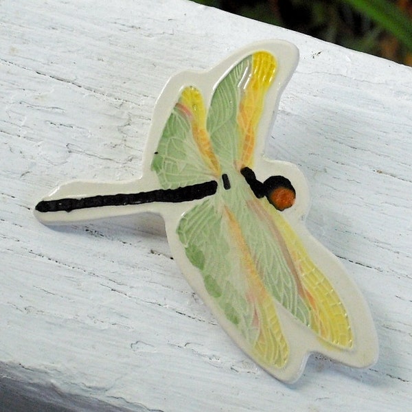 Handmade DRAGONFLY Brooch Makes a Hit gorgeous thin unique gem of a focal pin original design ceramic watercolor by Wisconsin artist