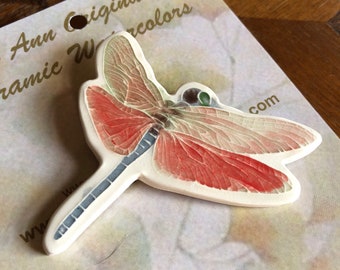 LAST ONE.  DRAGONFLY Ceramic Brooch. 100% hand crafted with delightful ceramic texture & coloring. Arrives gift bagged!