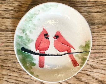 Cardinal Dish! Cardinals in a handmade Ring, Soap, Treat, Anything Dish. Hand carved design. Lightweight! Arrives nicely gift bagged!    #5