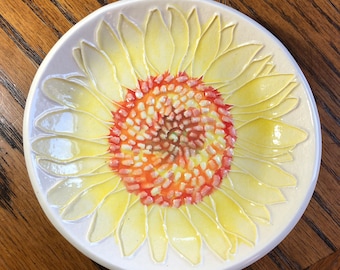 Sunflower!  Handmade Ceramic Ring, Treat, Soap Dish or spoonrest. Unique, useful,lightweight, lovely & includes gift bag!  S3