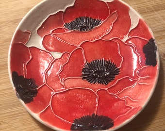 Red Poppies Ring Dish! Handmade Ceramic Ring, Treat, Soap or Trinket Dish. Unique, lightweight, thoughtful gift! Arrives gift bagged!   R4