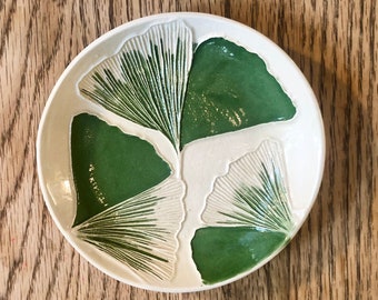 GINKGO LEAVES Dish! Unique ring, soap, trinket, snack or anything dish! Handmade Ceramic original. Arrives neatly gift bagged!   GG#1