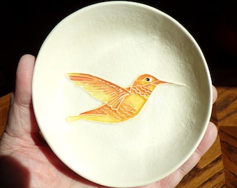 Hummigbird Dish! Ring, soap, treat, anything dish! Handmade, textured, surprisingly lightweight ceramic! Arrives neatly gift bagged!      H4