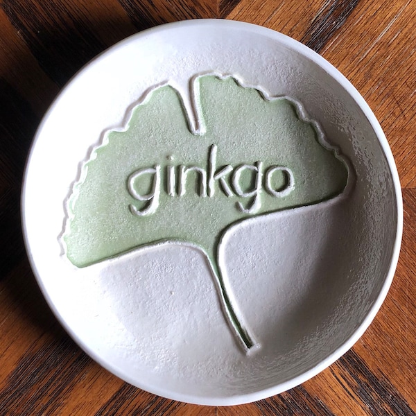 Ginkgo Leaf  5” Handmade Lightweight Ceramic Dish for Rings, Treats, Soap & more. Unique, textured, lovely. Includes sweet gift bag!