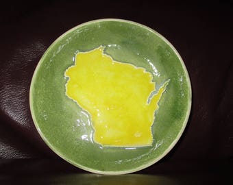 The Green & Gold 5" Soap, Ring, Snack, or anything Dish! Handmade. Comes to your door neatly gift bagged!