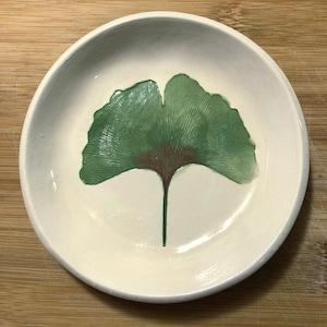 Ginkgo Leaf Ring Dish! Ceramic ring, soap, treat, anything dish handmade with One of a kind Real ginkgo leaf! Arrives gift bagged!     #4