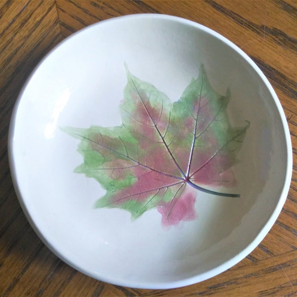 One of a Kind Real Maple Leaf impression in a usable little 5" Handmade Ceramic ring dish, soap dish, anything dish! Arrives gift bagged!