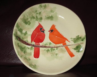 Wall Hanging Cardinals! 100% Handmade Ceramic wall hanging art features sweet, brightly colored pair! Surprisingly lightweight!       187