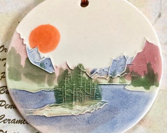 UP NORTH ORNAMENT! 100% Handmade ceramic. Makes a unique gift for your ‘going up north’, wilderness, nature lover. Arrives gift bagged!