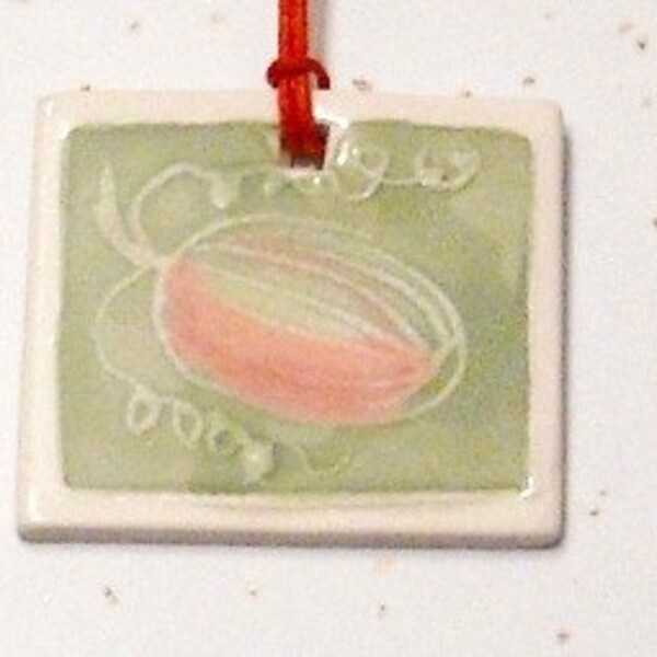 Sweet Watermelon Pendant-Gift Tag   handmade ceramic watercolor original design by Wisconsin artist