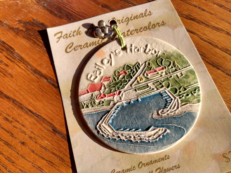 Bailey's Harbor Ornament Door County Wisconsin, Handmade Ceramic