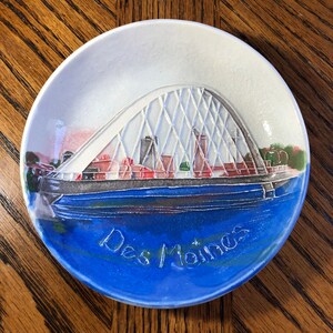 Handmade Ceramic Dish, Des Moines Glass Bottom Bridge, Iowa Landmark Gift