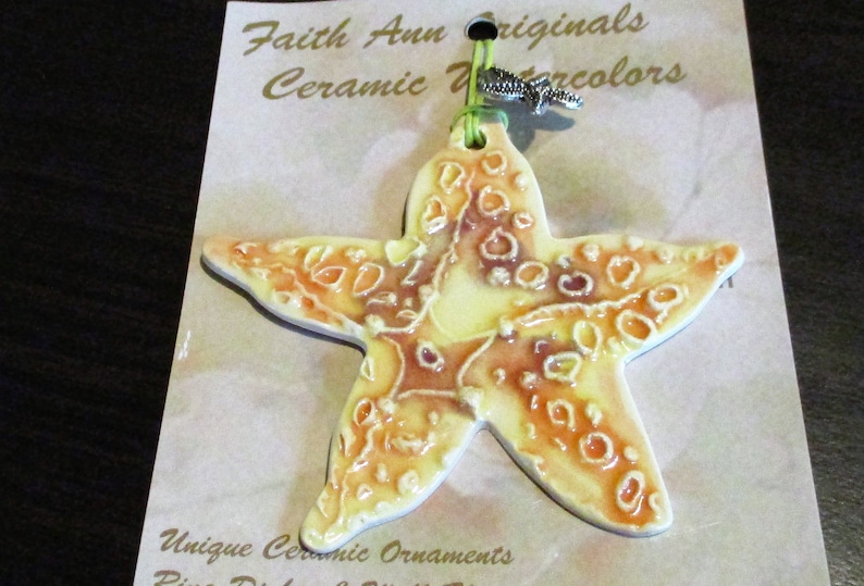SEASTAR ORNAMENT gift handmade Starfish hand cut shaped ceramic marine sea ocean creature vacation souvenir memories one of a kind
