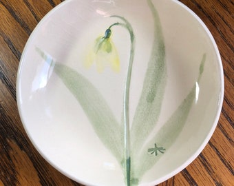 5” Hanging Handmade Ceramic Real Spring Snowdrop. Unique, textured, lovely. Includes gift bag!   #H7