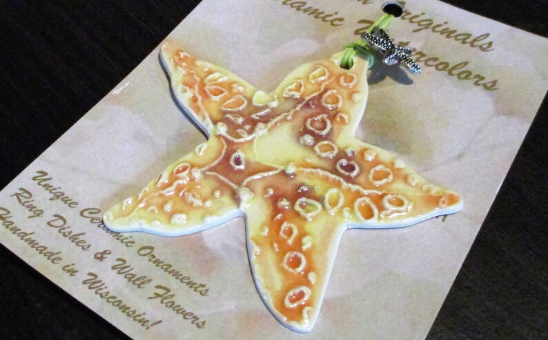 SEASTAR ORNAMENT gift handmade Starfish hand cut shaped ceramic marine sea ocean creature vacation souvenir memories one of a kind