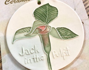 JACK-in-the-PULPIT ORNAMENT! 100% Handmade ceramic. Makes a charming & unique gift for a Wildflower Lover. Arrives nicely gift bagged!